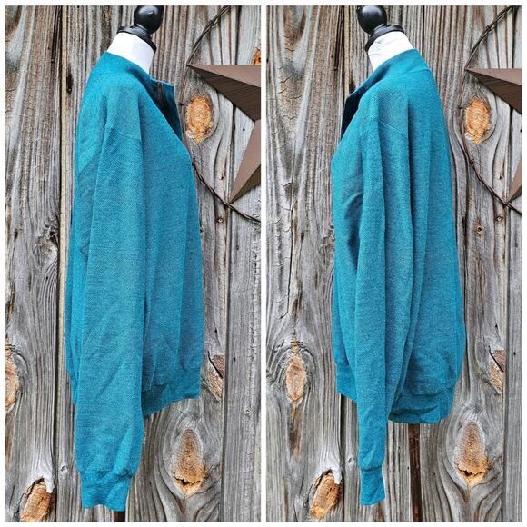 Peter Millar 1/4 Zip Sweater Size XL Teal Knit Merino Wool Mock Neck Blue-Green - Picture 2 of 8
